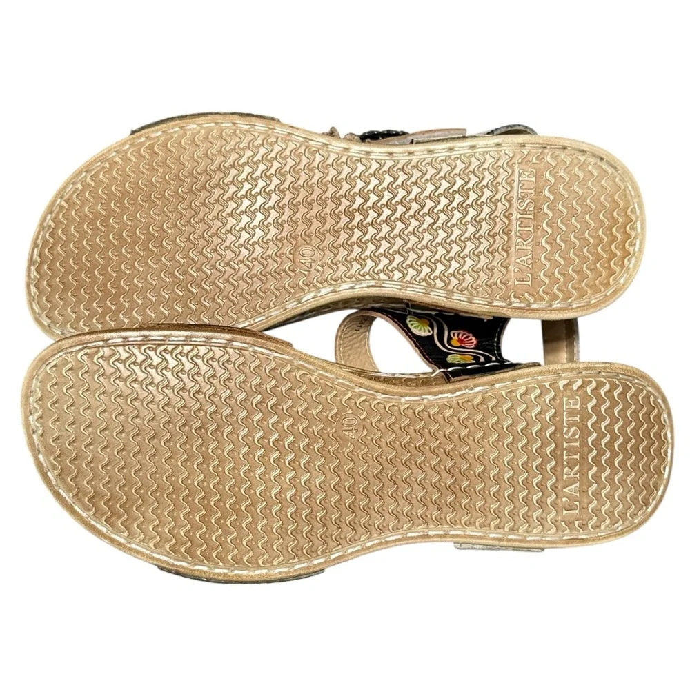 L'ARTISTE Nadira Genuine Leather Floral Embellished Strappy Comfortable Sandal - Picture 10 of 13